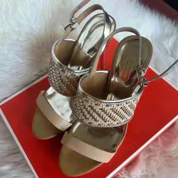 Coach Steffi Heeled Sandals – Natural/Silver, Size 6B High Heels Strap Pumps - Picture 7 of 16